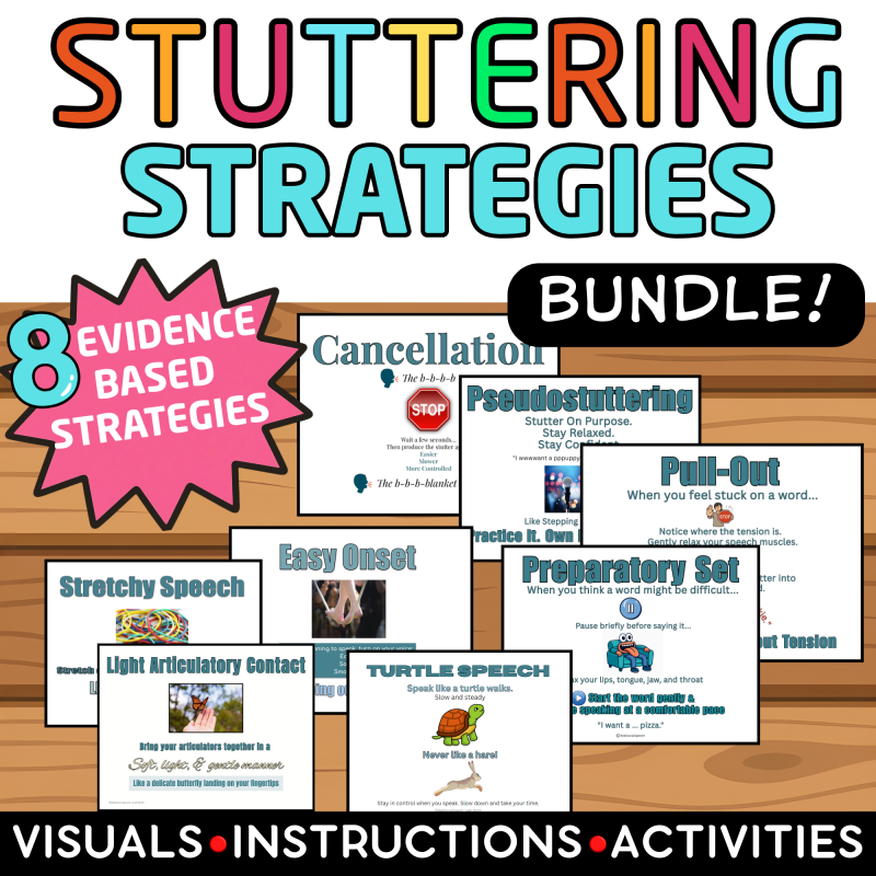 8 Stuttering Strategies Cards With Visuals & Instructions for Fluency Enhancing & Stuttering Modification Strategies